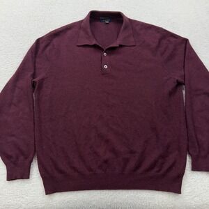 Club Room Mens 100% Cashmere Long Sleeve Polo Sweater Burgundy Large L Fine Knit
